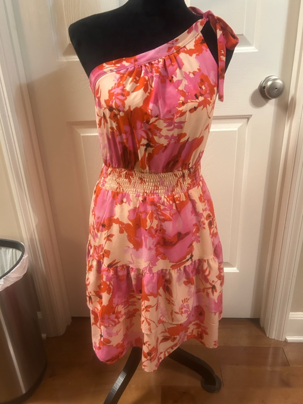 One-Shoulder Floral Sundress in Pink and Orange